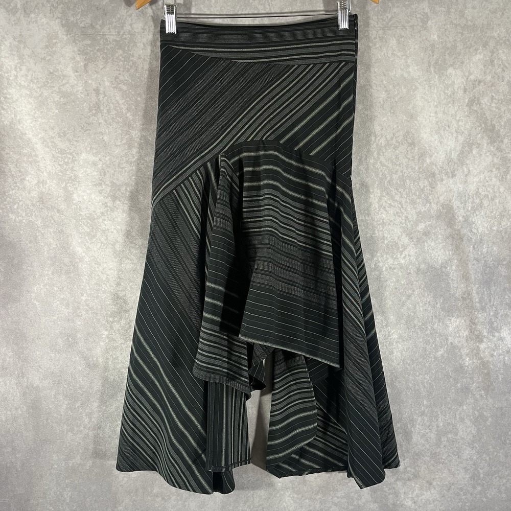 Jad Boston Skirt Women Size 1 Black Grey Striped Asymmetrical Ruffle Midi France